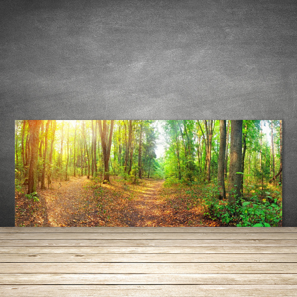 Crédence de cuisine en verre véritable 125x50 finition nature forêt
