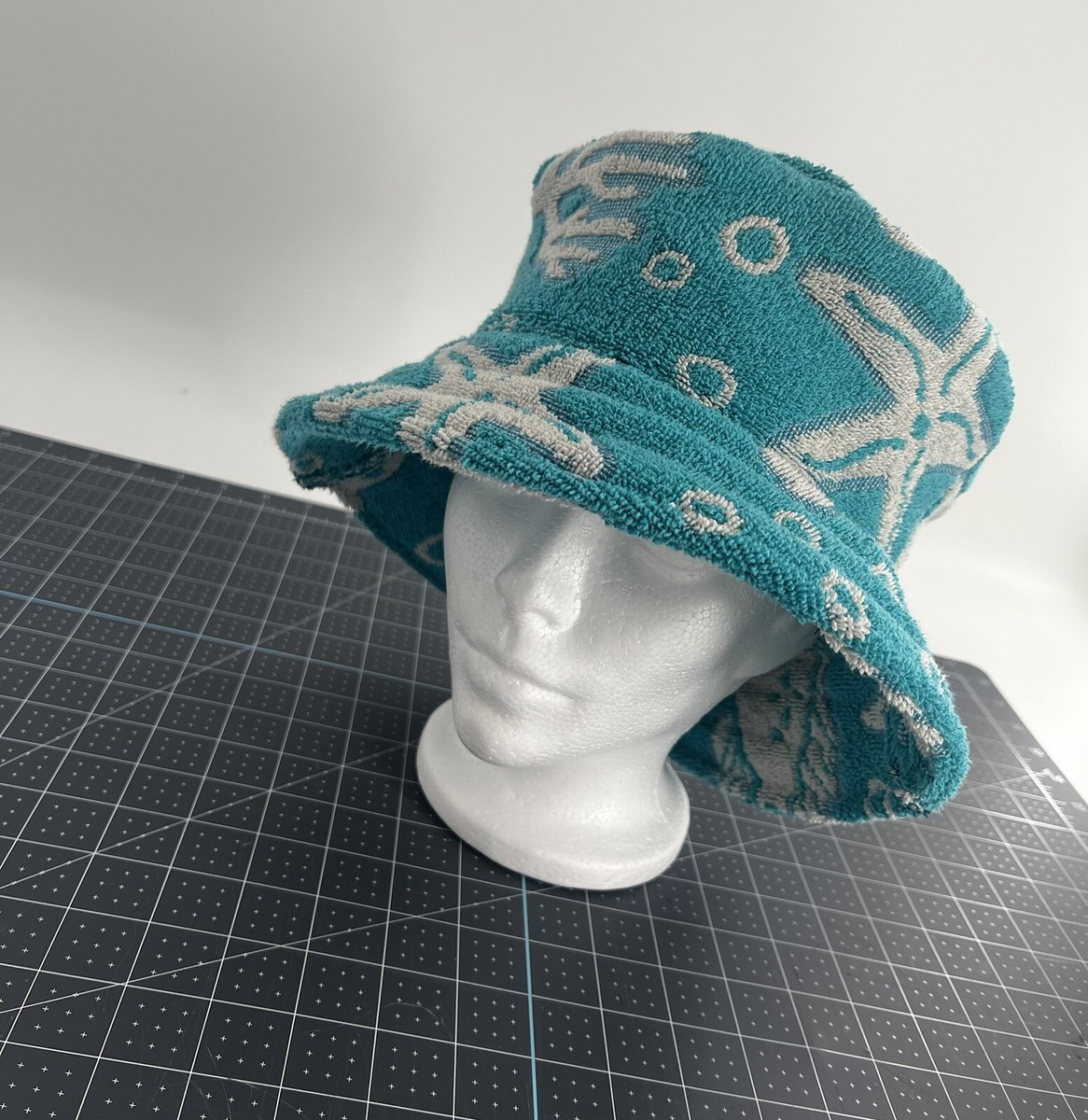 The Up-Cycled Bucket Hat Turquoise Floral Terry Wash Cloth Terry Cloth Towel Bucket Hat - Etsy main image 4