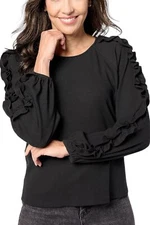 Studio Park x Shawn Killinger Rib Knit Ruffle Sleeve Top Black