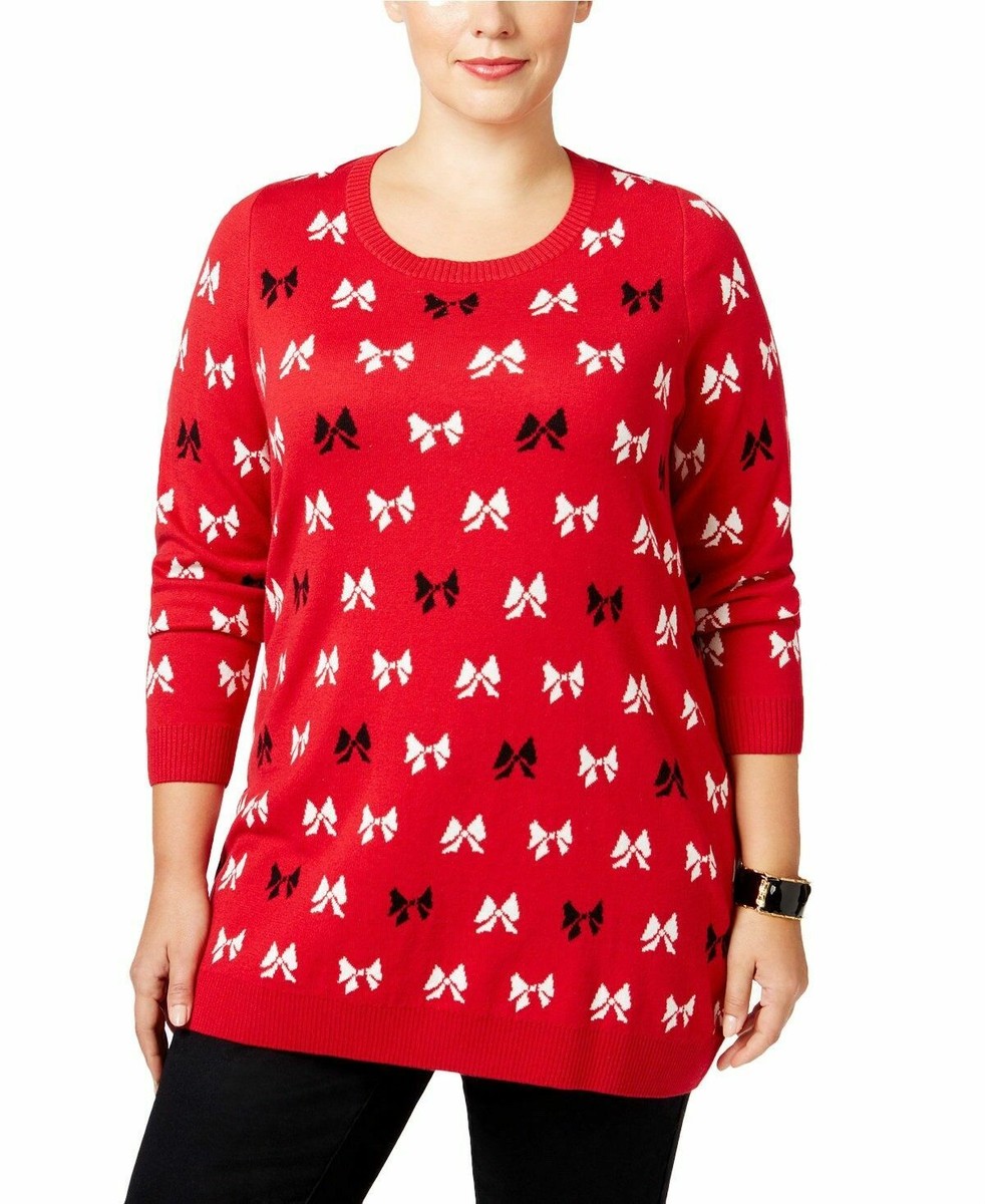 NWT) Charter Club Women's Plus Size 1X Red Bow Print Ugly