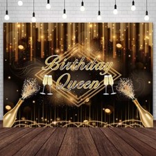 7x5ft Birthday Queen Backdrop Black Gold Birthday Decoration Women Champagne NEW