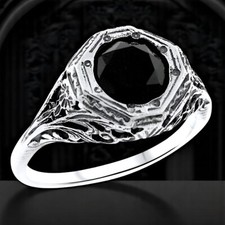 VINTAGE DESIGN BLACK AGATE 925 SOLID STERLING SILVER SOLITAIRE RING    1200