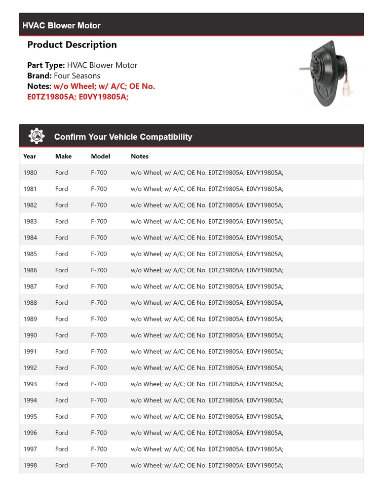 Motor soplador 4 estaciones 1981 1982 1983 1984 1985 Ford F-700 1980-1998 Foto 2 de 4