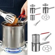 304 Stainless Steel Basket Pot Fryer Fry Deep Frying Fish Strainer with Clamp.