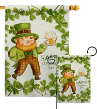 Happy Leprechaun Garden Flag St Patrick Spring Decorative Gift Yard House Banner