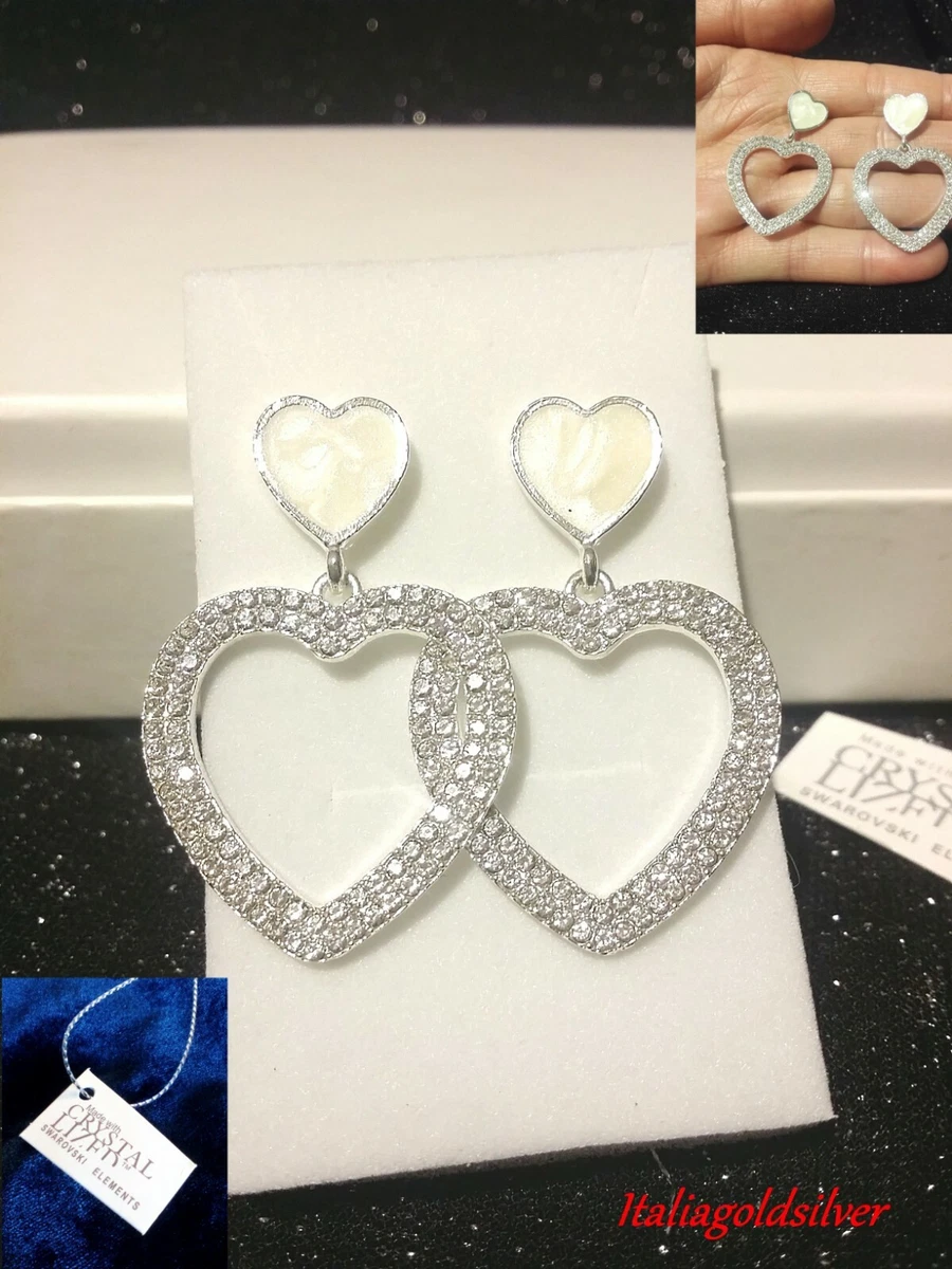 Orecchini A Cuore Arcobaleno In Argento 925 Con Cristalli Multicolori - Gioiello Ipoallergenico Nichel-Free, Confezione Regalo, Dimensioni 7x7 Mm