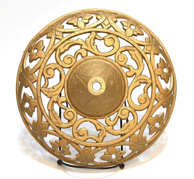 VINTAGE CAST IRON BRASS FINISH LAMP BASE OR REPURPOSE THREADED HOLE