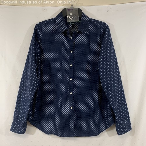 Gently Loved Lauren Ralph Lauren Navy Polka Dot Women's Non-Iron Button-Up,Sz.XL