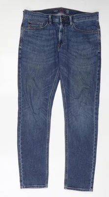 Marks and Spencer Mens Blue Cotton Straight Jeans Size 32 in L31 in Slim Zip - Image 1 of 4