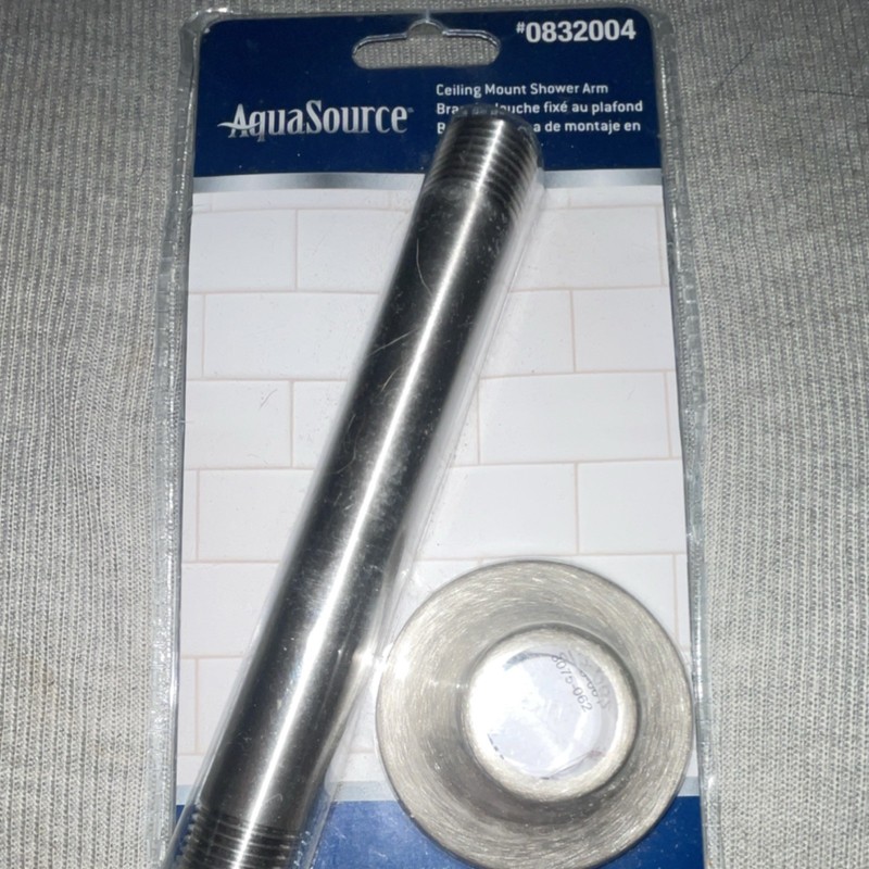 AquaSource Ceiling Mount Chrome Shower Arm with Flange, MPN 0832004