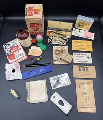 Lot of Vintage Magic Tricks & Games Squarecrow Magic Kit, Adams, Zip-Zip, More