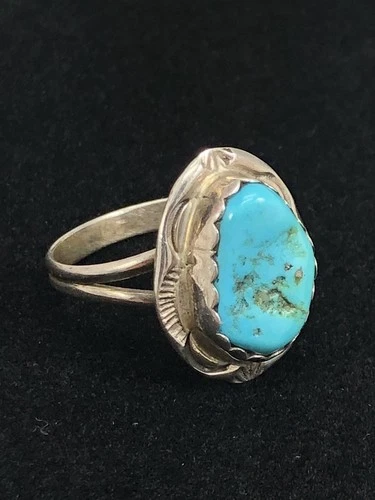 Vintage Navajo Sterling Silver 925 Turquoise Ring Signed CB Cynthia Begay Sz10