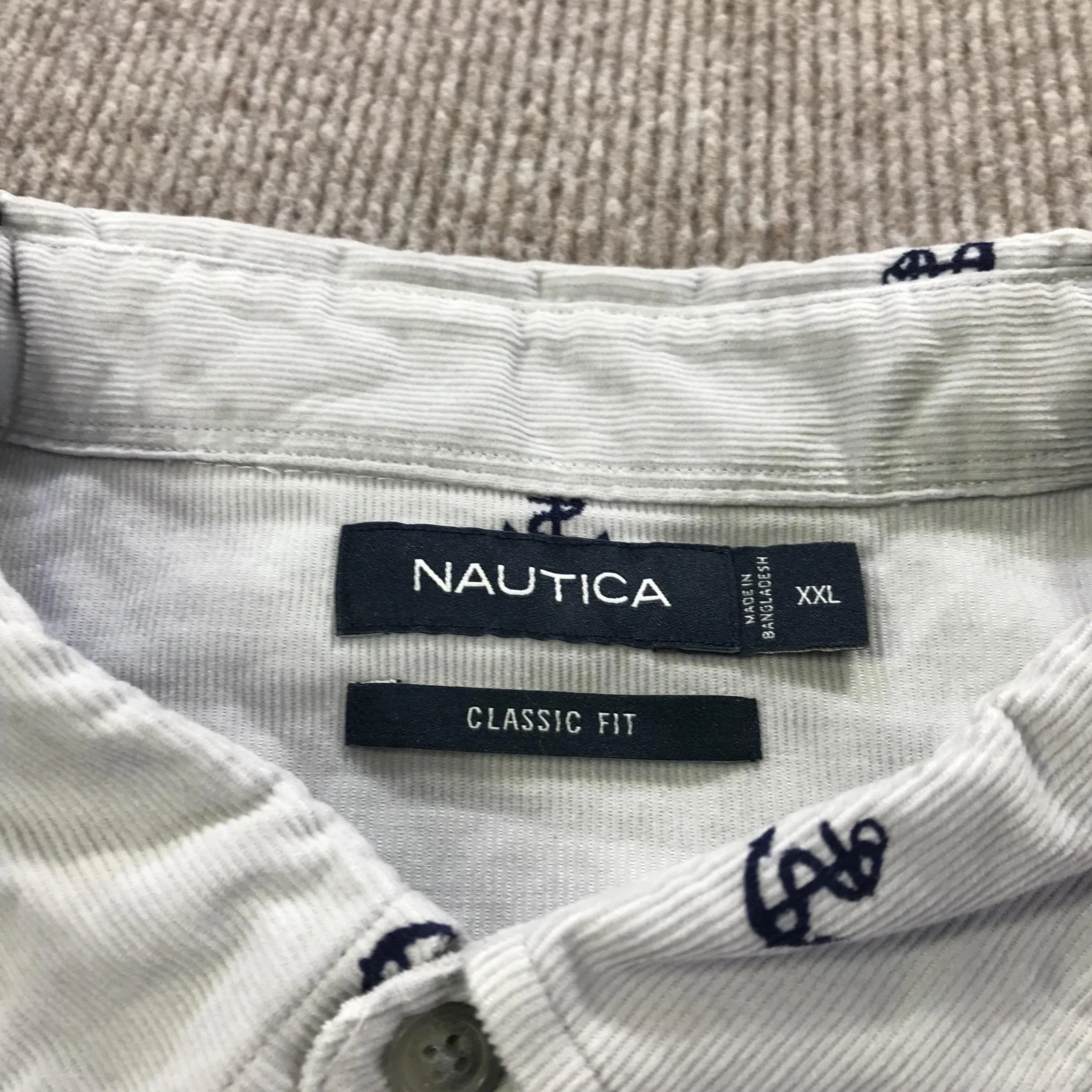 Nautica Shirt Mens 2XL Grey Classic Fit Anchor Print Button Front Nautical - product detail image 4