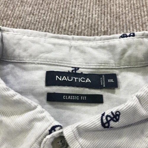 Nautica Shirt Mens 2XL Grey Classic Fit Anchor Print Button Front Nautical image 4