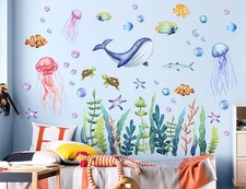 Watercolor Under The Sea Wall Decals Ocean Fish Jellyfish Whale Ocean World