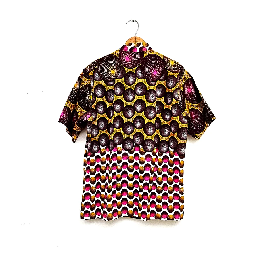 Veritable Wax Block Shirt Tunic Vtg Abstract African Tribal Club Pop Art Print L - Image 4 of 4