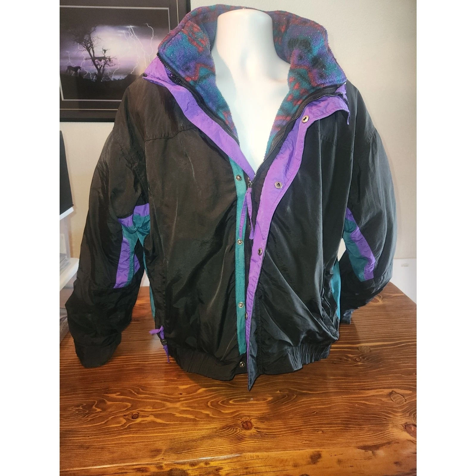 Vintage Athletic Works Men's Black Ski Jacket Double Layer Coat Size L