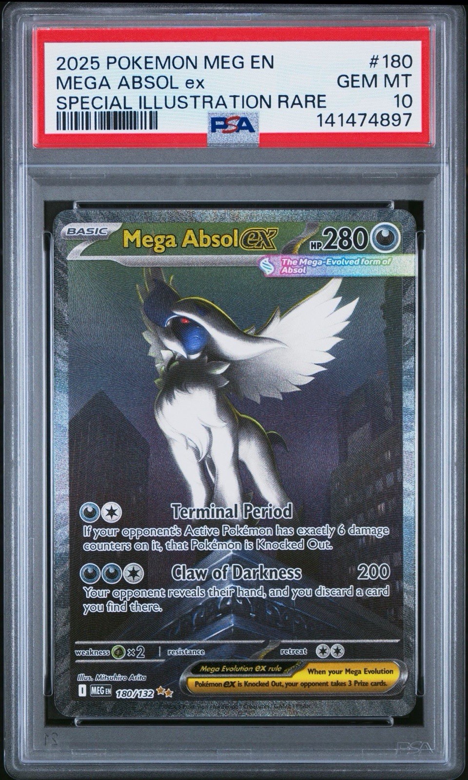 2025 POKEMON MEGA EVOLUTION SPECIAL ILLUSTRATION RARE #180 MEGA ABSOL EX PSA 10