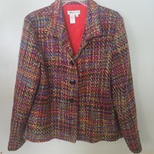 Coldwater Creek Vintage 16 Colorful Lined Tweed Button Blazer Jacket Blue Red