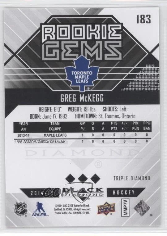 2014-15 Upper Deck Black Diamond Rookie Gems Orange Greg McKegg #183 Rookie RC - Image 2 of 2