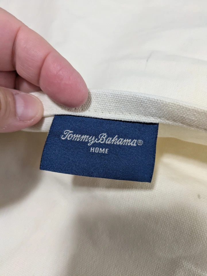 Tommy Bahama синяя и желтовато-коричневая вышитая хлопковая холщовая европейская одиночная наволочка - Изображение 4 из 4