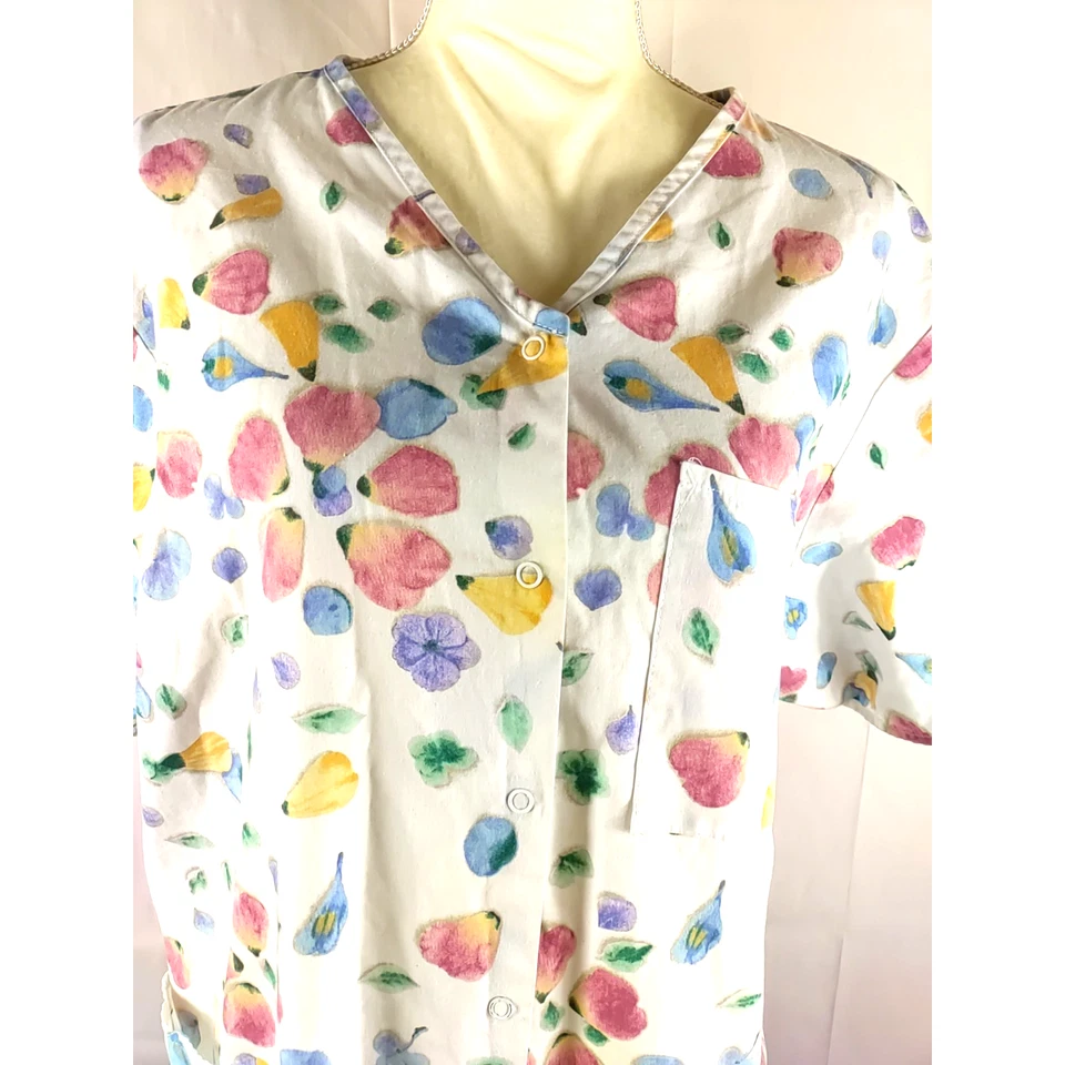 Blusa Médica Vintage Crest Para Mujer Talla X L A Presión Crema Rojo Naranja Fruta Foto 2 de 4