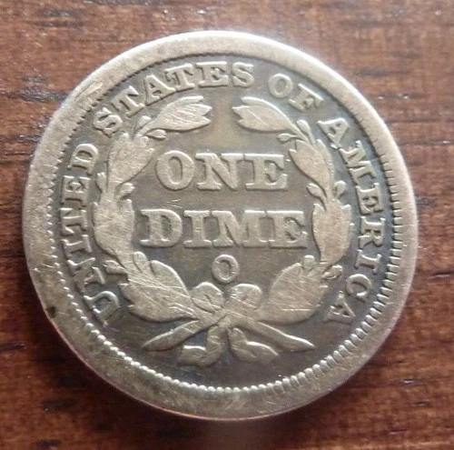 1857-O Seated Liberty Dime: Original Problem Free Coin  VG:  90% Liberty Visible