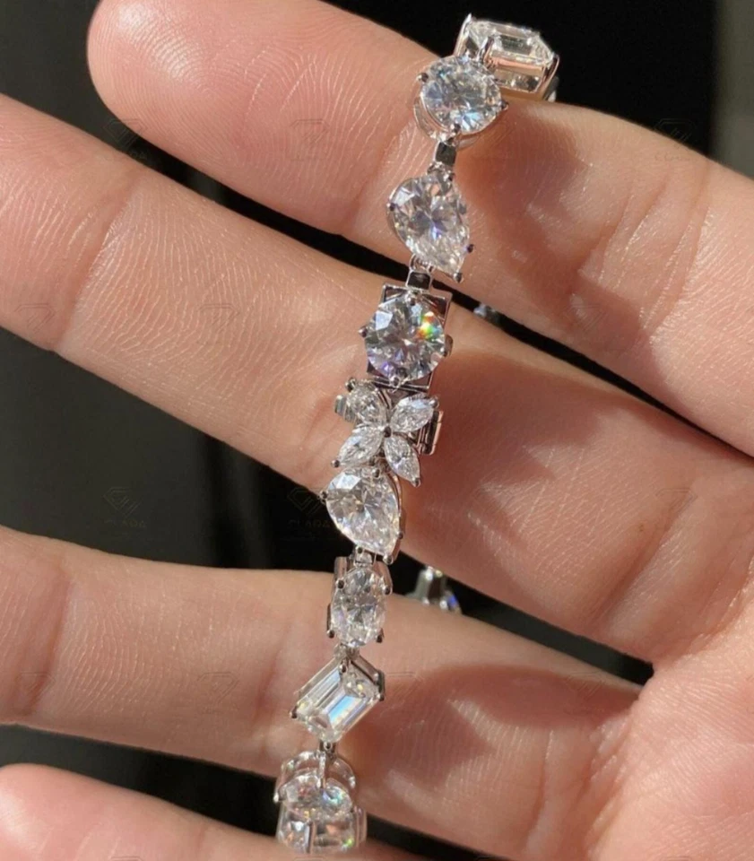 7ct Multi Lab Grown Diamond Fancy Cut Tennis Bracelet 14k White Gold Over 7.5" - Image 3 of 4