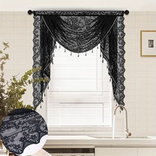 Vintage Embroidered Waterfall Lace Window Curtain Swag Valance with Bead Tassels