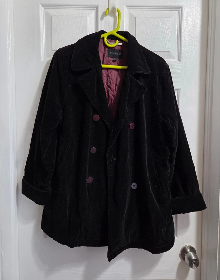 Винтажный экспресс 3/4 длины черный бархат куртка женщин sz M - Изображение 2 из 2