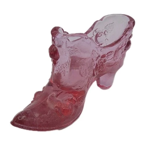 Vintage Fenton Art Glass Pink Cabbage Rose Slipper Shoe