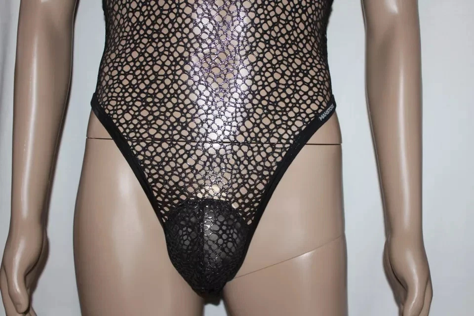 Manstore String Body M2118 Gr. M schwarz Glitter Netz transparent durchsichtig - Bild 3 von 4