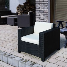 Rattan Garden Armchair Wicker Single Garden Chair with Cushion, Brown