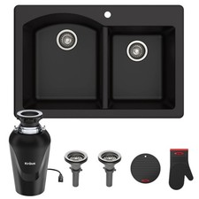 Kraus KGD-50-100-75MB Forteza 33" Undermount Double Basin Granite - Black