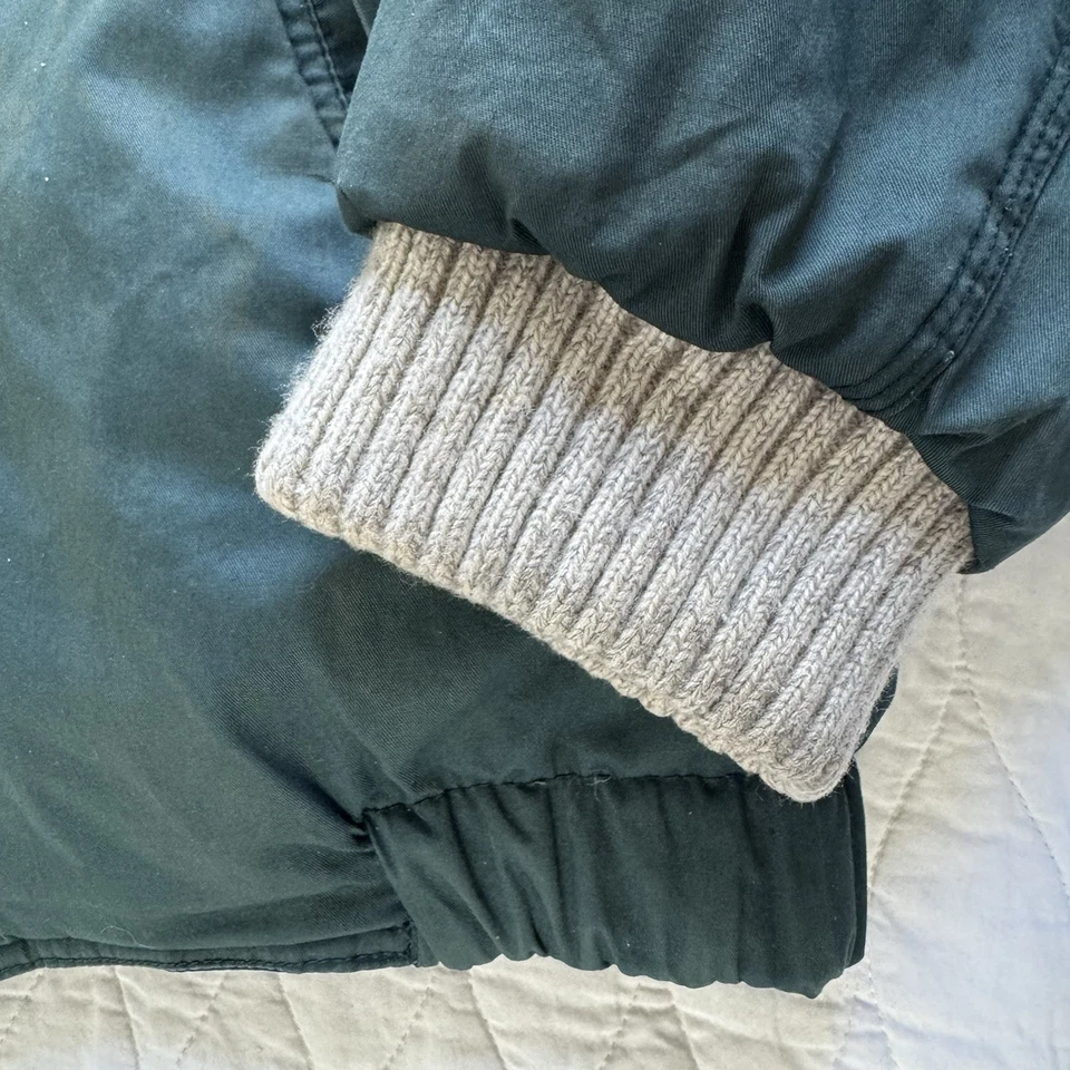 Chaqueta acolchada de plumón Nautica de colección para hombre L verde desteñida exterior gamuza parche en el codo  Foto 3 de 4