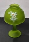 Vintage Westmoreland Glass Fairy Lamp Green Satin Shade with Daisies