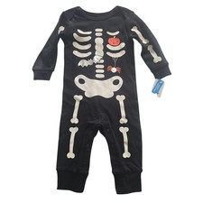 Carter's baby boh 6M Skeleton Halloween Pajamas Glow in the Dark Black NWT