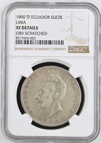 ECUADOR  1 SUCRE 1890   LIMA  KM # 53.3  NGC XF DETAILS