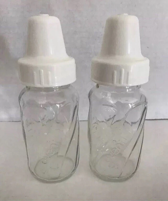 (Lot of 2) Evenflo Clear Glass Baby Bottle 4oz/125ml Made in Mexico Vintage
