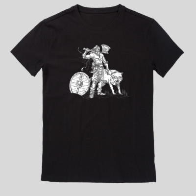 viking man and wolf t shirt