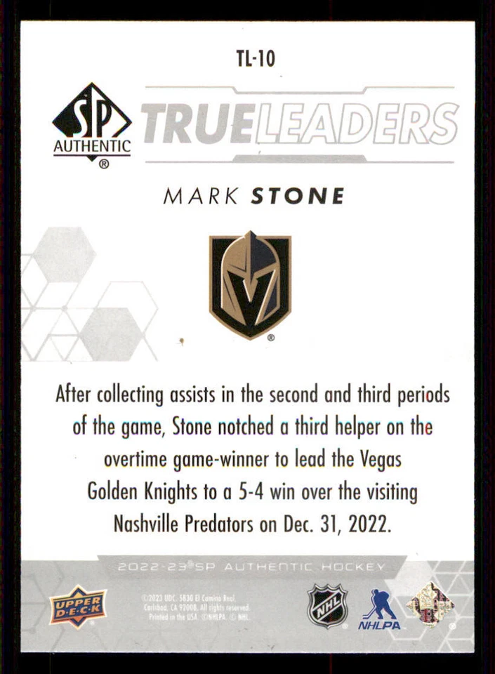 2022-23 SP Authentic True Leaders #TL10 Mark Stone - Image 2 of 2