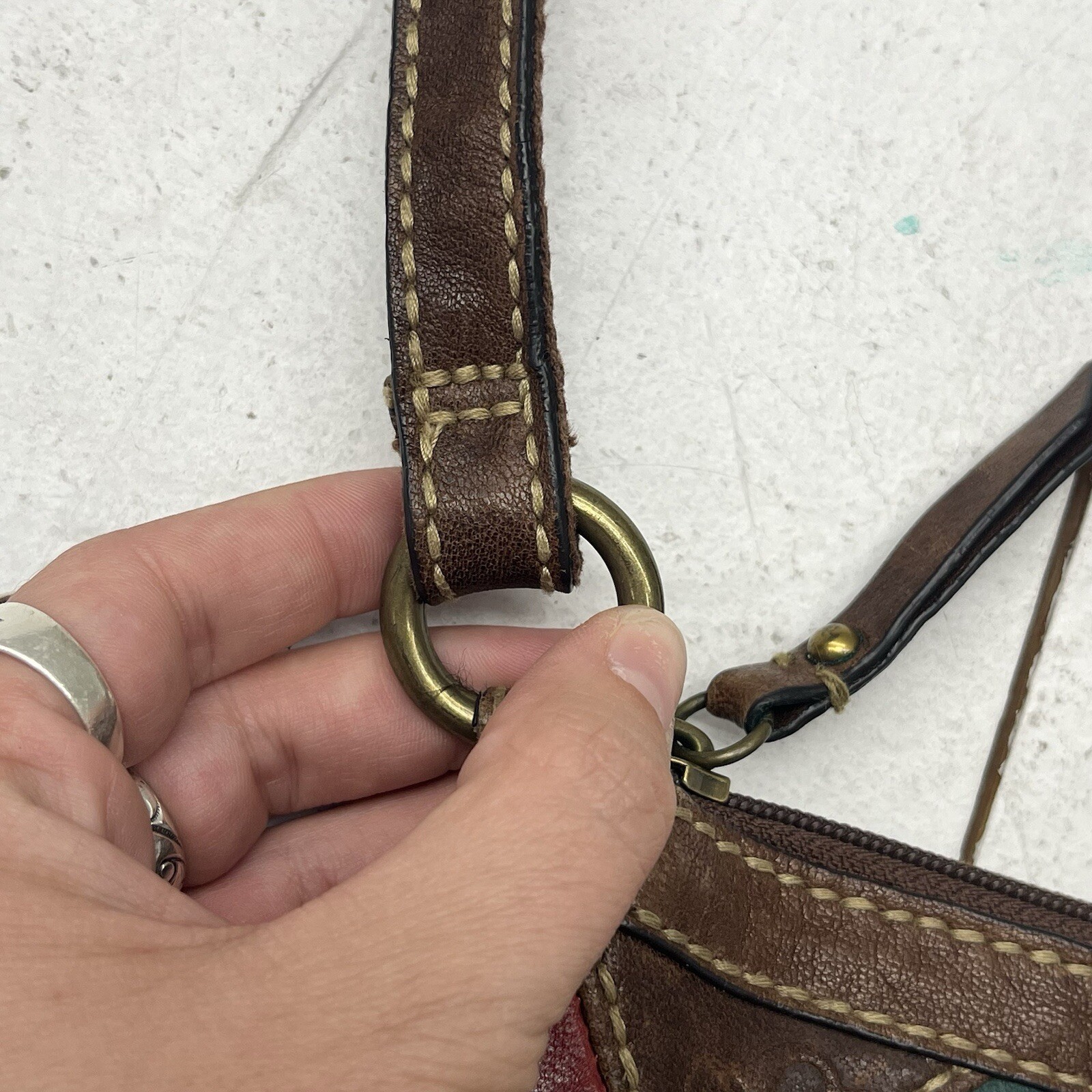 Fossil Multicolor Patchwork Suede with Tooled Flo… - image 15