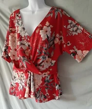 City Chic Orange Ivory Top  Floral  1/2 Sleeve Plus Size 20 52" BUST