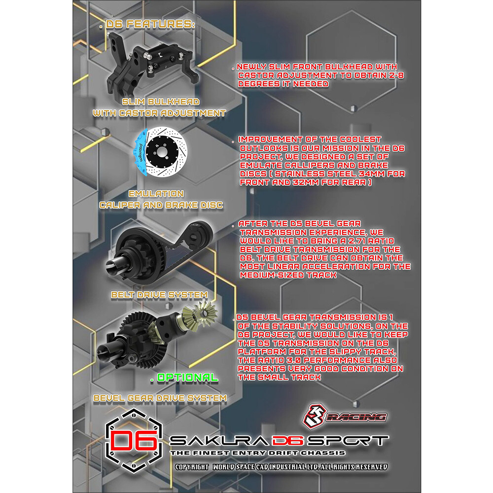 3Racing 1/10 Sakura D6 Sport Fibre Glass Version 2WD # KIT 3Racing 1/10 Sakura D6 Sport Fibre Glass Version 2WD # KIT