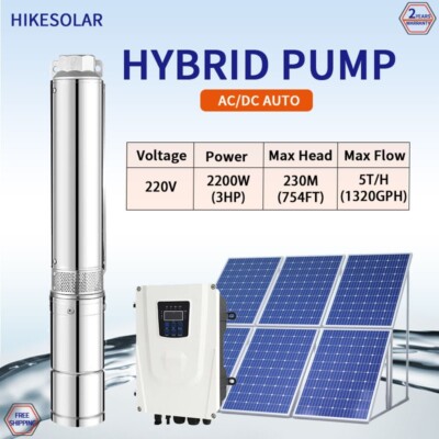 3HP AC DC Solar Plastic Submersible Well Water Pump Solar Powered 2.2kw Hybrid