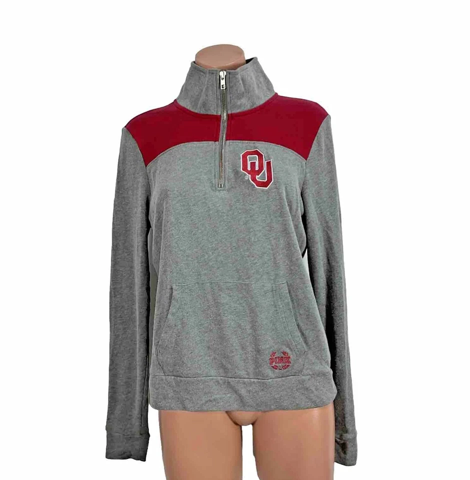 Victoria’s Secret PINK Oklahoma Sooners Sweatshirt 1/4 Zip Pullover Womens Small - Image 2 of 4