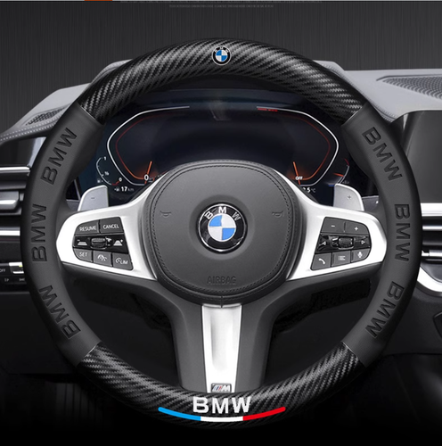 15" PU Leather+Carbon fiber Steering Wheel Cover For BMW X1 X2 X3 X4 X5 X6 X7 XM - Picture 7 of 13