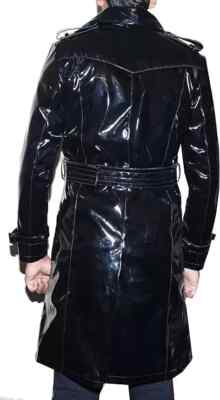 MEN Long Black PVC Raincoat Trench Jacket Outdoor Shinny Gothic Windbreaker