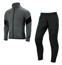 Mizuno Men Warm-Up Full-Zip Suit Set Gray Soccer Jacket Pant Jersey P2MC8K0107