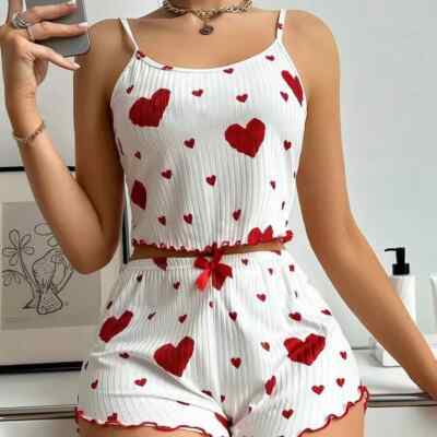 Women's Pajamas Set Sleepwear 2 PCS Short Tank Tops And Shorts S M L White Venti
